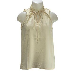 BUCKHEAD BETTIES Women's Top Ecru Ruffle Collar Sleeveless Tied Neck Size S